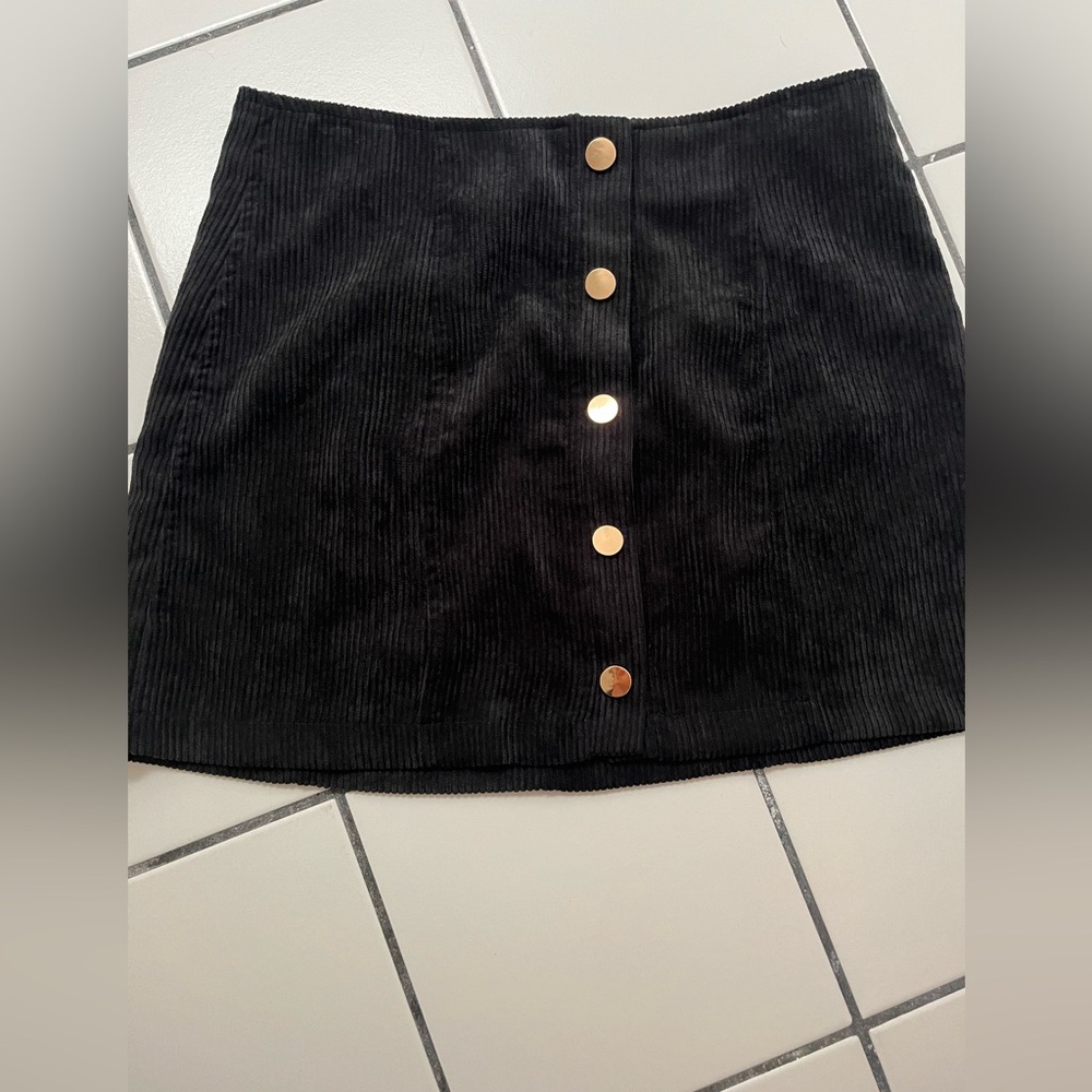 Navy Corduroy Skirt with Gold Buttons